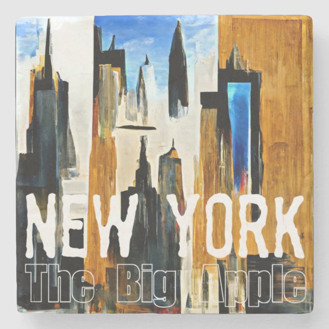 New York The Big Apple Abstract Painting T-Shirt Stone Coaster (Front)