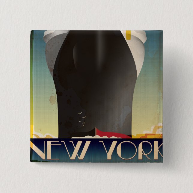 New York To Southampton 2 Inch Square Button (Front)