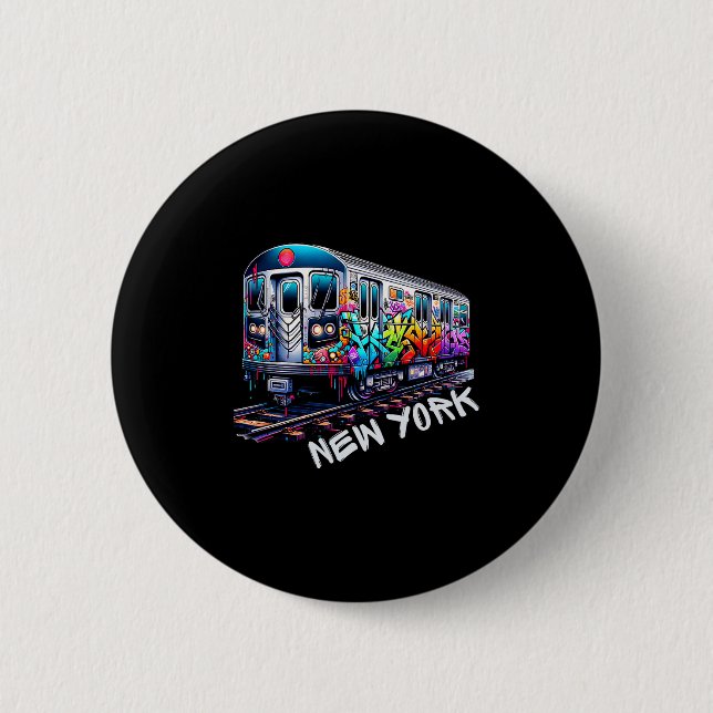 New York Train Graffiti Style, Nyc Subway Car Retr 2 Inch Round Button (Front)