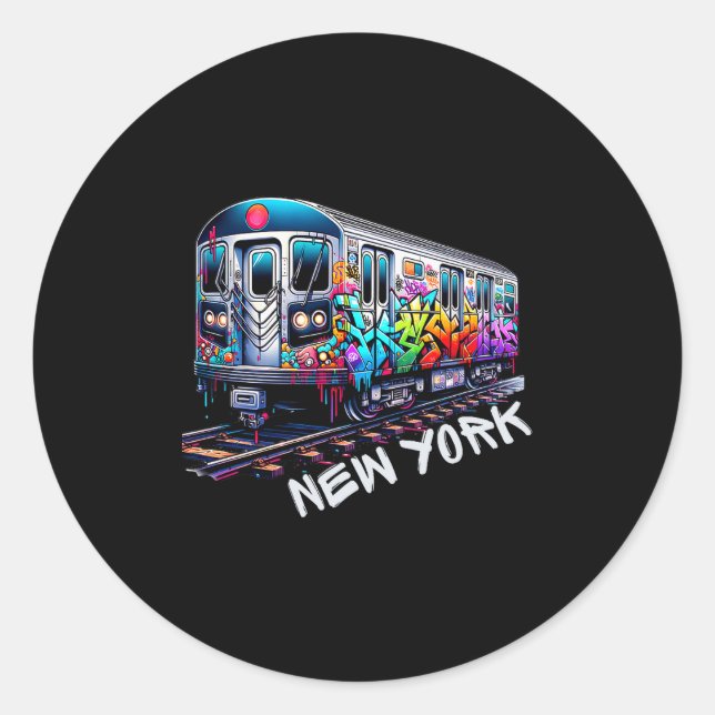 New York Train Graffiti Style, Nyc Subway Car Retr Classic Round Sticker (Front)