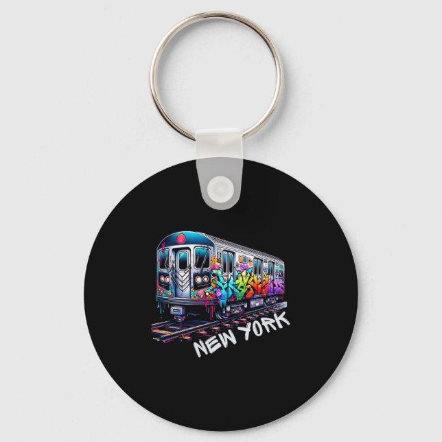 New York Train Graffiti Style, Nyc Subway Car Retr Keychain (Front)