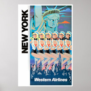 New York Travel Poster NY Nightlife Art Western