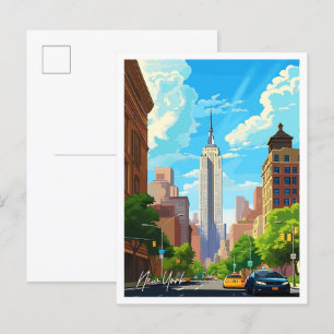 New York United States Travel Illustration Postcard