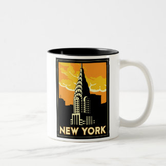 new york united states usa vintage retro travel Two-Tone coffee mug
