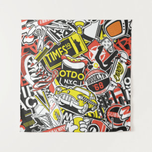 New York urban sticker patchwork abstract vintage  Tapestry