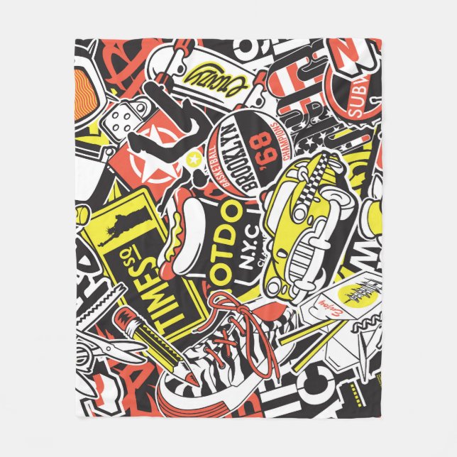 New York urban: sticker patchwork. Fleece Blanket (Front)