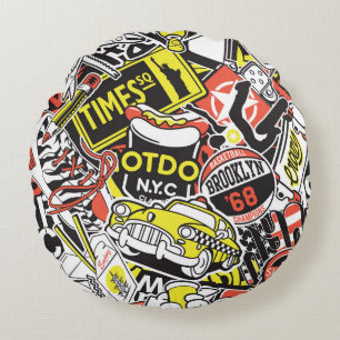 New York urban: sticker patchwork. Round Pillow