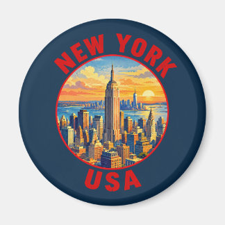 New York USA Vintage Travel Skyline Sticker Magnet