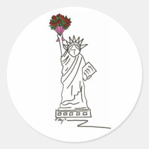 New York Valentine Statue of Liberty Roses Bouquet Classic Round Sticker