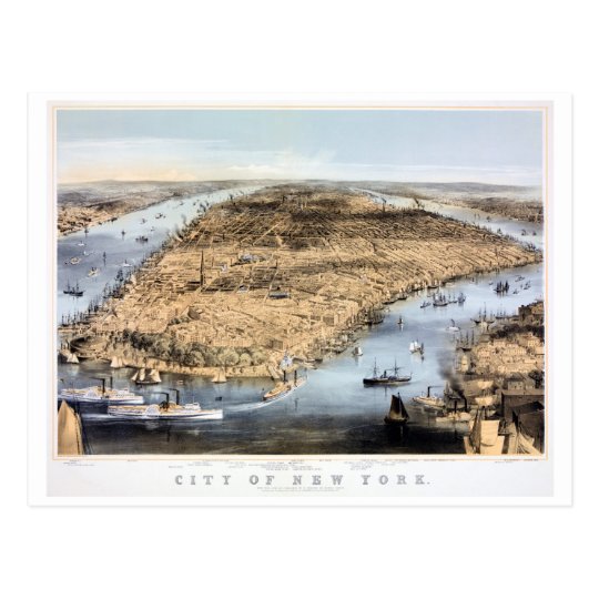 New York Vintage Aerial view Restored 1856 Postcard