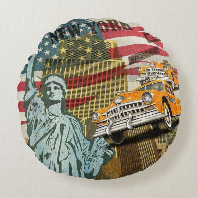 New York vintage poster. Round Pillow (Front)