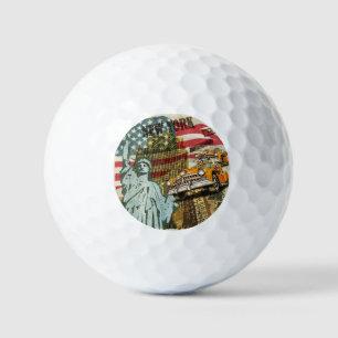 New York vintage travel poster. Golf Balls