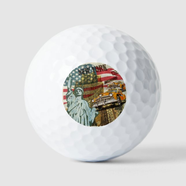 New York vintage travel poster. Golf Balls (Front)