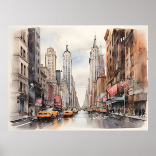 New York watercolor art Poster
