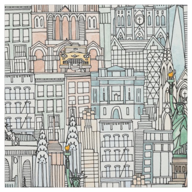 New York watercolor Fabric (Swatch)