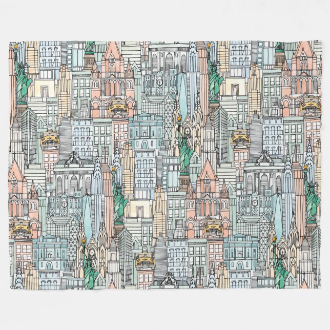 New York watercolor Fleece Blanket (Front (Horizontal))