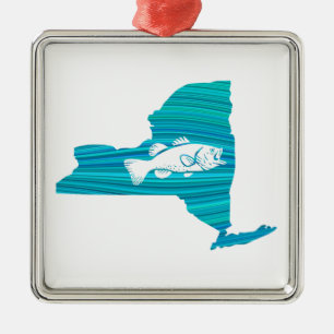 New York Wave Fishing Metal Ornament