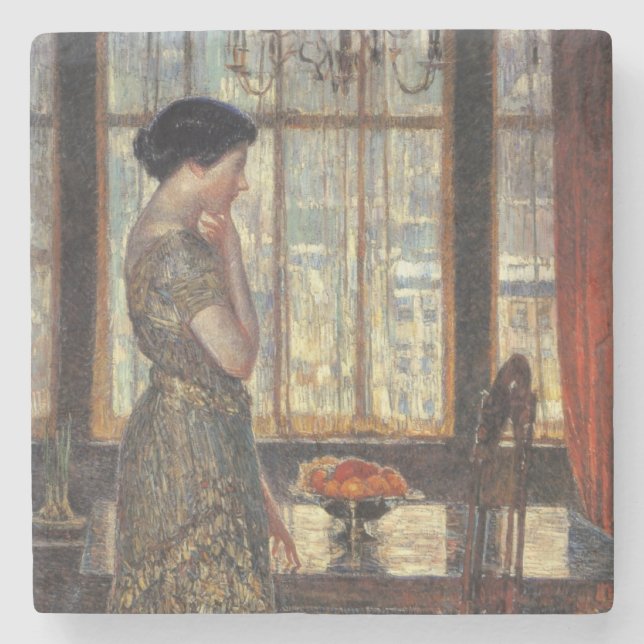 New York Window in Winter (by Childe Hassam) Stone Coaster (Front)