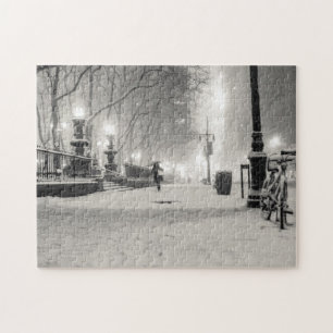 New York Winter - Snowy Night - Bryant Park Jigsaw Puzzle