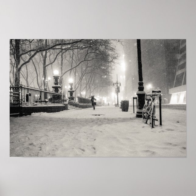 New York Winter - Snowy Night - Bryant Park Poster (Front)