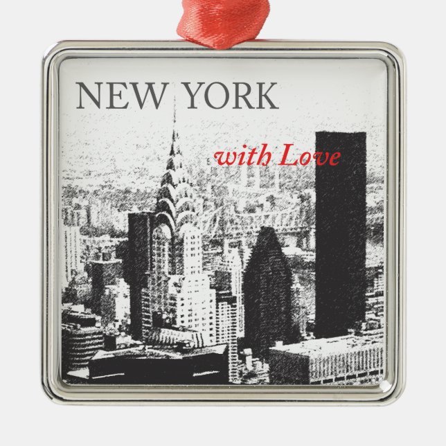 New York with Love Metal Ornament (Front)