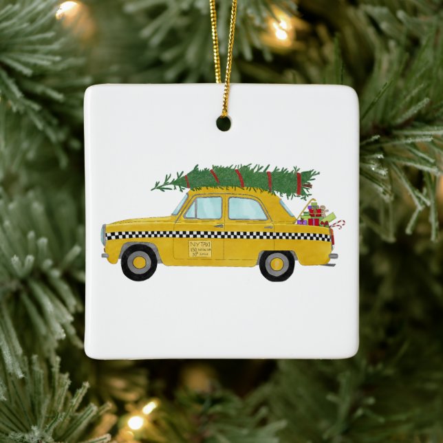 New York Yellow Cab Taxi Christmas Tree Ceramic Ornament (Tree)