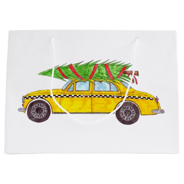 New York Yellow Cab Taxi Christmas tree Large Gift Bag (Front)