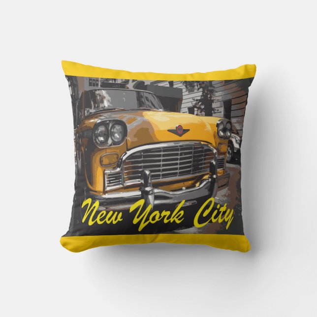 New York Yellow Cab Throw Pillow (Front)