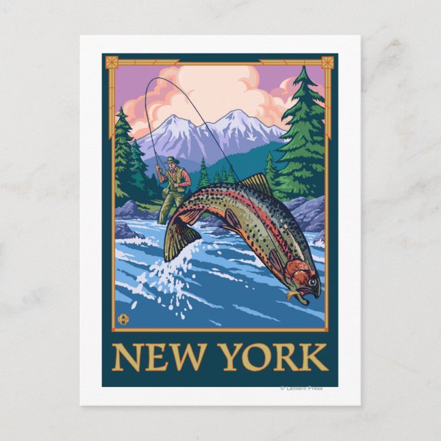 New YorkAngler Fisherman Scene Postcard (Front)