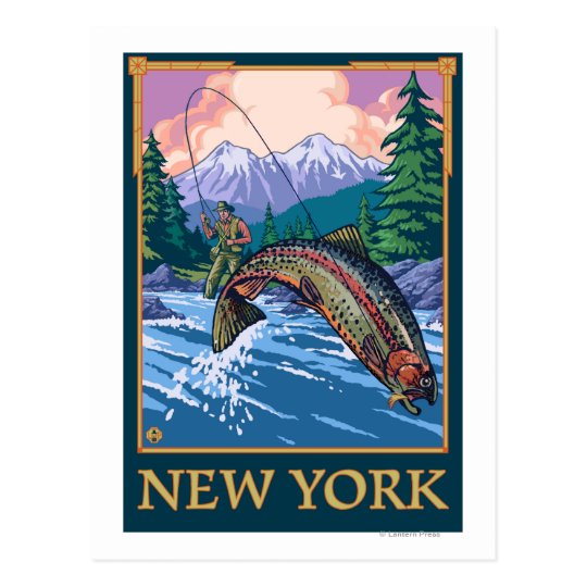 New YorkAngler Fisherman Scene Postcard