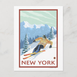 New YorkDownhill Skier Scene Postcard