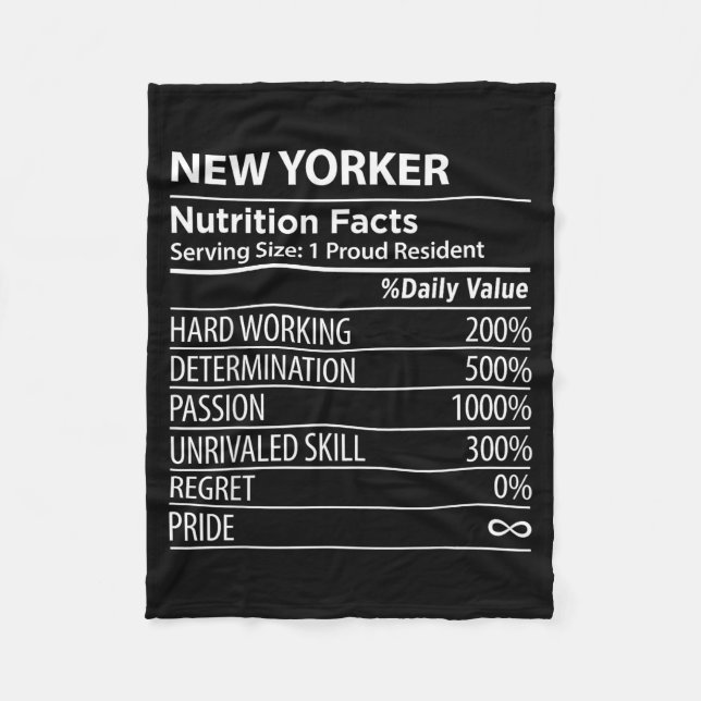 New Yorker Nutrition Facts Funny New York Pride  Fleece Blanket (Front)