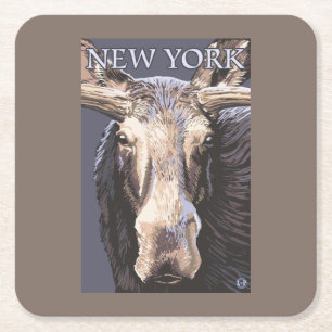 New YorkMoose Up Close Square Paper Coaster