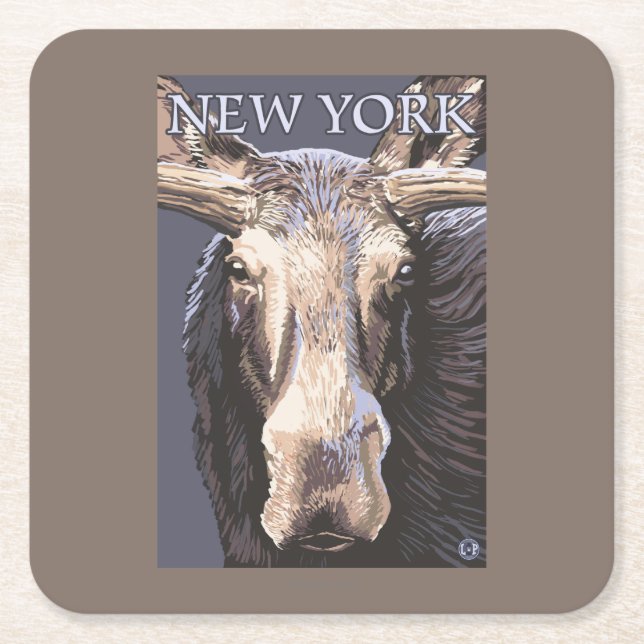 New YorkMoose Up Close Square Paper Coaster (Front)