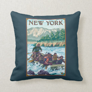 New YorkRiver Rafting Scene Throw Pillow