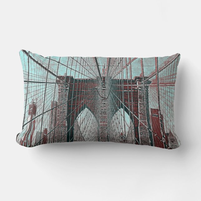 New York's Brooklyn Bridge and Freedom Tower Lumbar Pillow (Front)