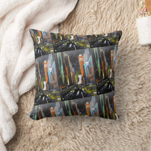 New York's Electric Midnight Painting - Alfred Fox Throw Pillow