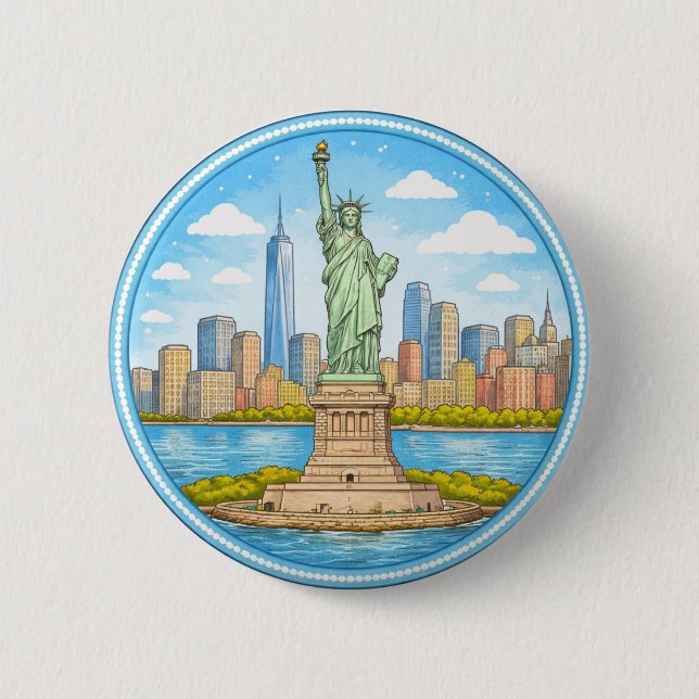 New York's Statue Of Liberty 2 Inch Round Button (Front)