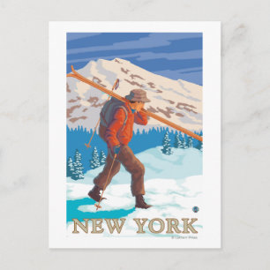New YorkSkier Carrying Skis Postcard
