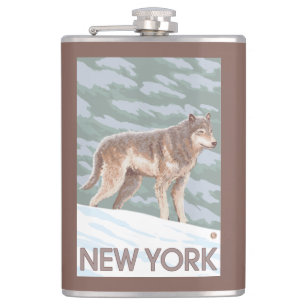 New YorkWolf Scene Hip Flask