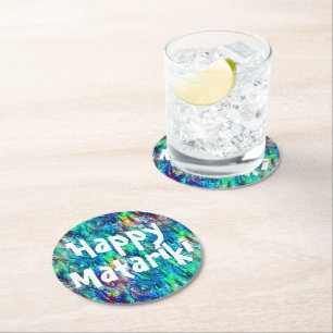 New Zealand Abalone Paua Shell Pattern 1 Round Paper Coaster
