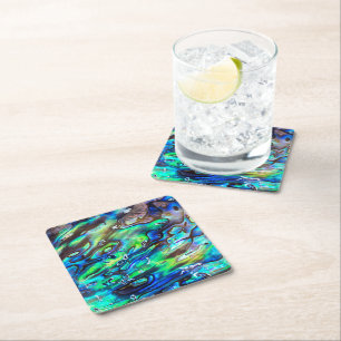 New Zealand Abalone Paua Shell Pattern 1 Square Paper Coaster