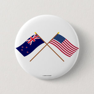 New Zealand and United States Crossed Flags 2 Inch Round Button