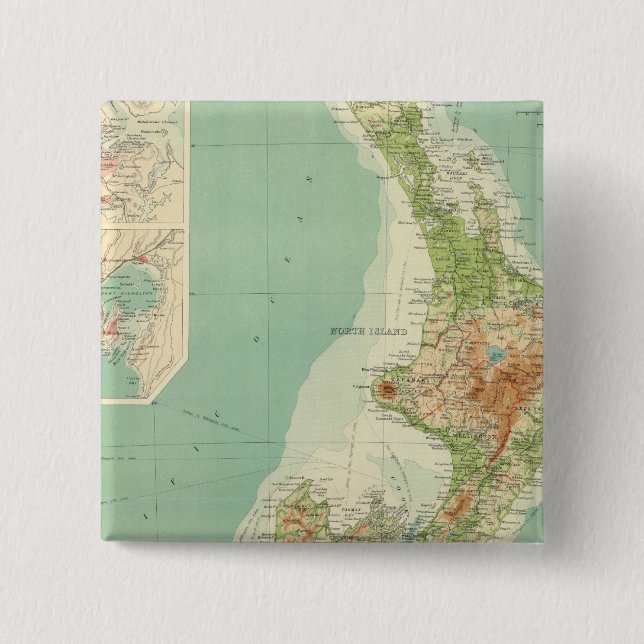 New Zealand Atlas Map 2 Inch Square Button (Front)