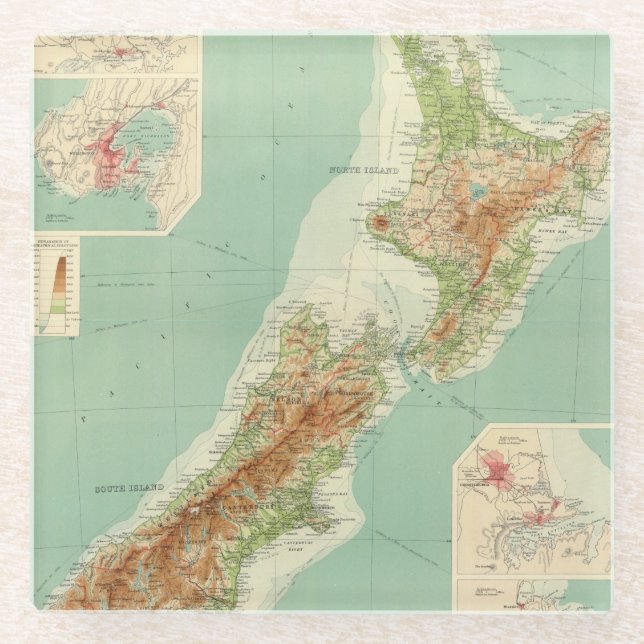 New Zealand Atlas Map Glass Coaster (Front)