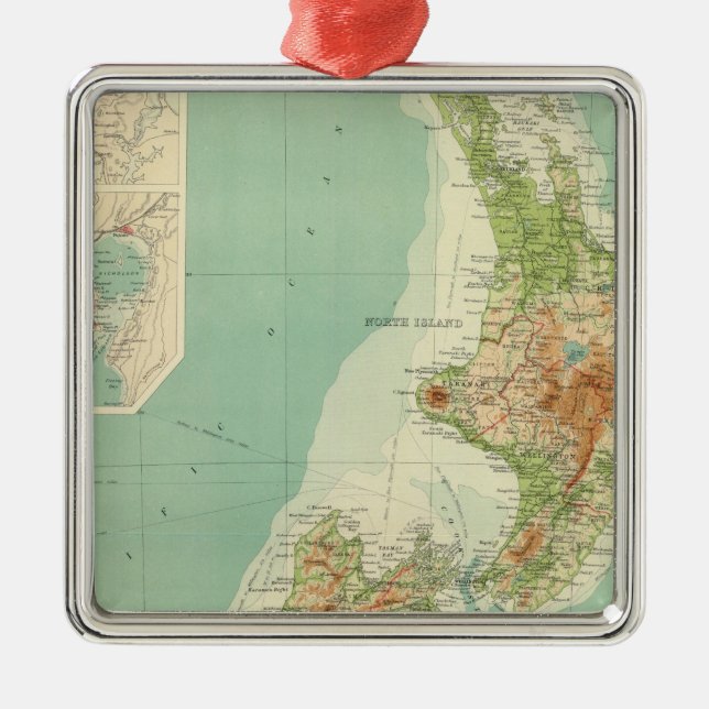 New Zealand Atlas Map Metal Ornament (Front)