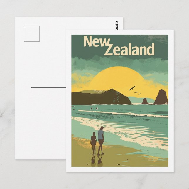 New Zealand Beach Vintage Famous Travel Place Postcard (Front/Back)