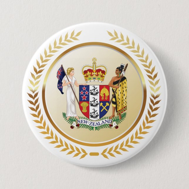 New Zealand Coat of Arms 3 Inch Round Button (Front)