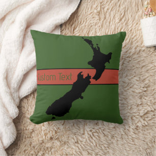 NEW ZEALAND COUNTRY IMAGE BLACK ON GREEN NZ KIWI THROW PILLOW