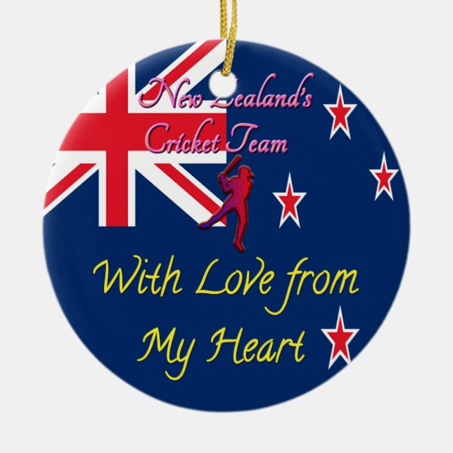 New Zealand Cricket Team: Love From My Heart Art Ceramic Ornament (Front)